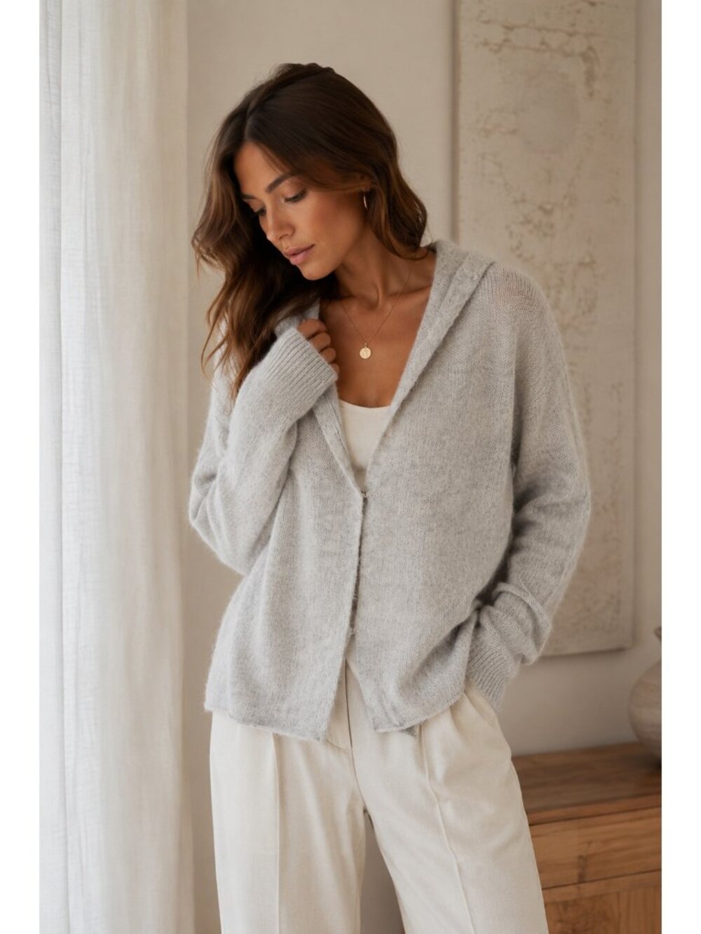 MOTH Anthropologie Alpaca Wool Hooded Cardigan Sweater Gray Size S